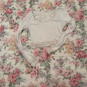 White lace trimmed long sleeve top